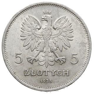 5 złotych 1928, Warszawa, Nike, Parchimowicz 114a, bardzo ładne