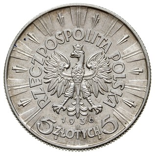 5 złotych 1936, Warszawa, Józef Piłsudski, Parchimowicz 118c, bardzo ładne, delikatna patyna