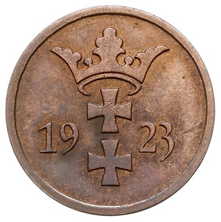2 fenigi 1923, Berlin, Parchimowicz 54a, moneta wybita stemplem lustrzanym w pięknym stanie zachowania w naturalnym kolorze miedzi