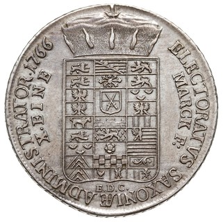 talar 1766, Drezno, Aw: Popiersie i napis, Rw: Tarcza herbowa i napis, srebro 27.85 g, Schnee 1055, Dav. 2678, patyna