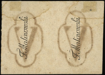 2 x 5 groszy miedziane 13.08.1794, dwa egzemplarze nierozcięte w poziomie, bez oznaczenia serii i numeracji, na stronie odwrotnej F. Malinowski, Lucow 38a (R4) - ilustrowane w katalogu kolekcji, Miłczak - nie notuje (patrz A8a), dwie podlepki na stronie odwrotnej, rzadkie