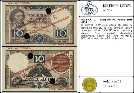 10 złotych 15.07.1924, emisja II, seria A, numer