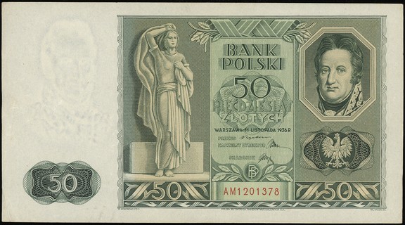 50 złotych 11.11.1936, seria AM, numeracja 12013
