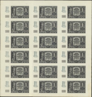 arkusz 18 sztuk banknotów 20 złotych 1.03.1940, papier z prążkowanym znakiem wodnym, poprawnie wydrukowane, ale bez oznaczenia serii i numeracji, Lucow - patrz 781, Miłczak - patrz 95, zmarszczenia papieru i załamania, duża rzadkość