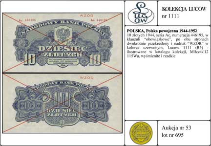 10 złotych 1944, seria Ac, numeracja 446195, w k