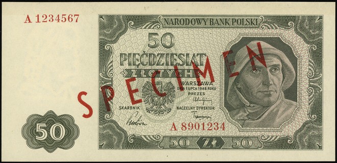 50 złotych 1.07.1948, seria A, numeracja 1324567