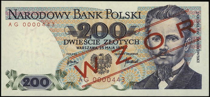 200 złotych 25.05.1976, seria AG, numeracja 0000