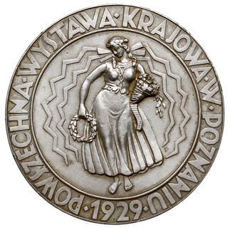 Powszechna Wystawa Krajowa w Poznaniu w 1929 r., sygnowany medal projektu Kazimiery Pajzderskiej, Aw: Stylizowana postać kobiety w stroju ludowym, w otoku napis POWSZECHNA WYSTAWA KRAJOWA W POZNANIU 1929, Rw: Stylizowany Orzeł państwowy z X na popiersiu, niżej znak Mennicy, poniżej napis PRACY I ZASŁUDZE, brąz srebrzony 55 mm, Strzałkowski 629