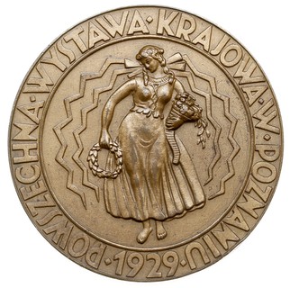 Powszechna Wystawa Krajowa w Poznaniu w 1929 r., sygnowany medal projektu Kazimiery Pajzderskiej, Aw: Stylizowana postać kobiety w stroju ludowym, w otoku napis POWSZECHNA WYSTAWA KRAJOWA W POZNANIU 1929, Rw: Stylizowany Orzeł państwowy z X na popiersiu, niżej znak Mennicy, poniżej napis PRACY I ZASŁUDZE, brąz 55 mm, Strzałkowski 629