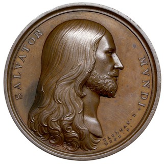 Medal (bez daty) autorstwa Hardmana i Weba, Aw: Głowa Chrystusa w prawo i napis wokoło SALVATOR MVNDI, Rw: Chrystogram w trójkącie, brąz, 55 mm, patyna
