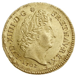 louis d’or aux 8 L et aux insignes 1702/D, Lyon, złoto 6.70 g, Fr. 436, Gadoury 253, Droulers 414, bardzo ładne