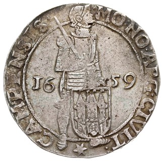 Talar /zilveren dukaat/ 1659, srebro 27.68 g, Delm. 992 (R1), Verk. 161.4, Purmer Ka37, wybite nieco uszkodzonym stemplem, ale ładnie zachowane szczegóły, patyna