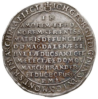 talar pamiątkowy 1659, srebro 29.04 g, Dav. 7615, Kahnt 503, Schnee 906, wybity z okazji śmierci matki księcia- Magdaleny Sybilli, patyna