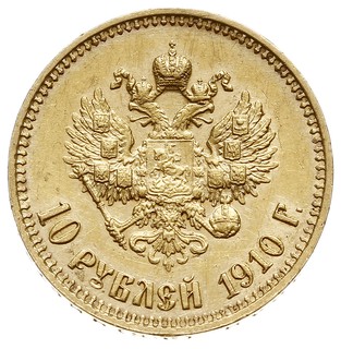 10 rubli 1910 / (ЭБ), Petersburg, złoto 8.60 g, Bitkin 15 (R), Kazakov 376, rzadkie i pięknie zachowane