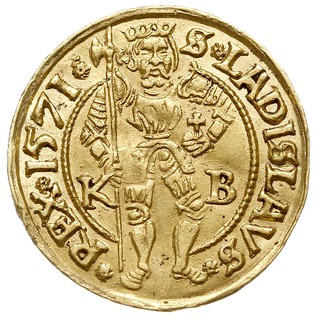 dukat (goldgulden) 1571 / KB, Krzemnica, złoto 3.48 g, Huszar 973, Fr. 57, lekko gięty, rzadki i ładnie zachowany