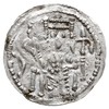 Denar 1157-1166, Aw: Książę siedzący na tronie na wprost, trzymający lilię w dłoni po prawej, Rw: ..