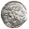 Denar 1157-1166, Aw: Popiersie z mieczem, Rw: Trzej książęta za stołem, srebro 0.34 g, Str. 58, Su..
