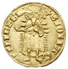 Goldgulden z lat 1353-1357, Aw: Tarcza herbowa Węgier i Andegawenów w rozecie, LODOVICVS DEI GRACI..