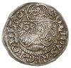 szeląg 1580, Olkusz, Aw: Monogram królewski z herbem Batorych pod koroną i napis wokoło STEPHA D G..