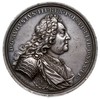 medal koronacyjny autorstwa H. P. Groskurta 1734 r, Aw; Popiersie króla w peruce i w zbroi w prawo..