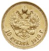 10 rubli 1910 / (ЭБ), Petersburg, złoto 8.60 g, Bitkin 15 (R), Kazakov 376, rzadkie i pięknie zach..