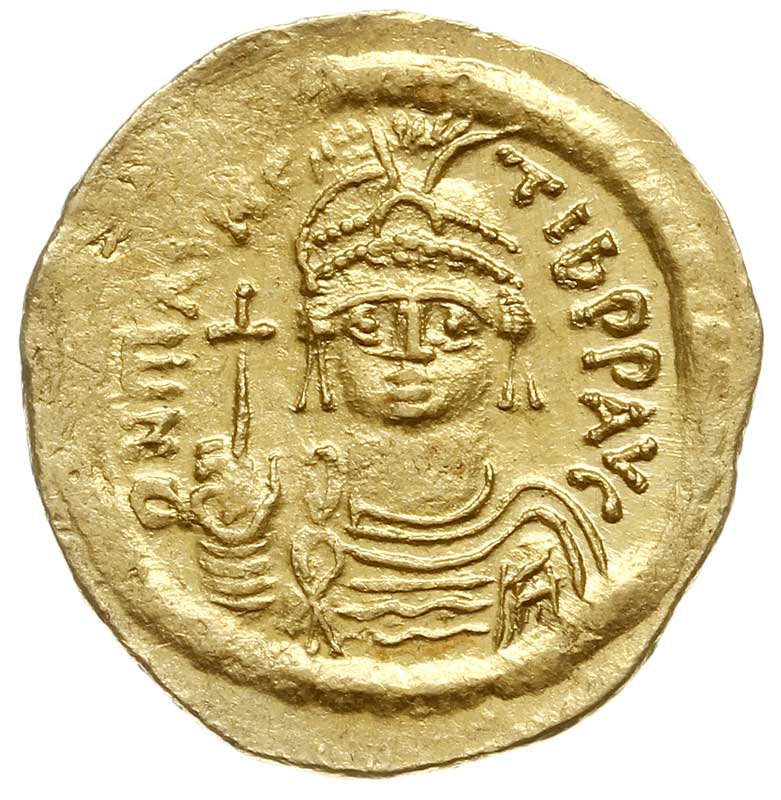 Maurycy Tyberiusz 582-602, solidus, ok. 583-602, Konstantynopol, złoto 4.46 g, Sear 478, DOC 5