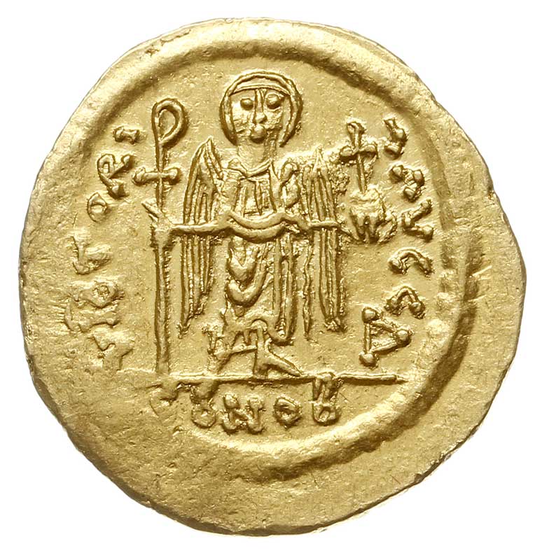 Maurycy Tyberiusz 582-602, solidus, ok. 583-602, Konstantynopol, złoto 4.46 g, Sear 478, DOC 5