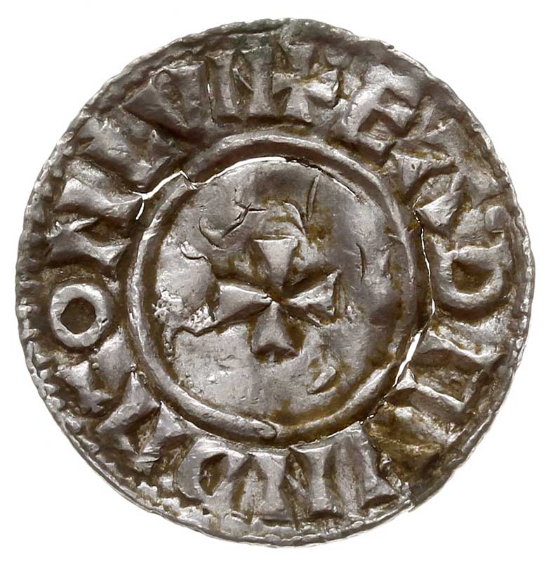 denar, typ small cross, mennica Londyn, mincerz Eadmund, + EADMVND MΩON LVN, srebro 1.36 g, Seaby 1154, North 777, rzadki niespotykany mincerz w tym typie monet