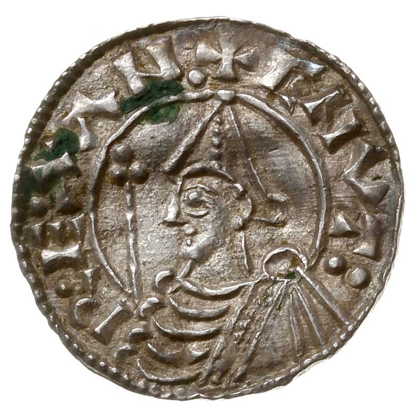 denar, typ pointed helmet, mennica Exeter, mincerz Edwine, +EDPINE O NO EXEN, srebro 1.12 g, Seaby 1158, North 787