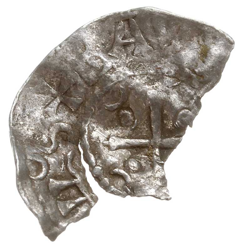 zestaw 2 połówek denarów: 1) Połówka naśladownictwa denara typu ratyzbońskiego, AOCH, srebro 0.57 g