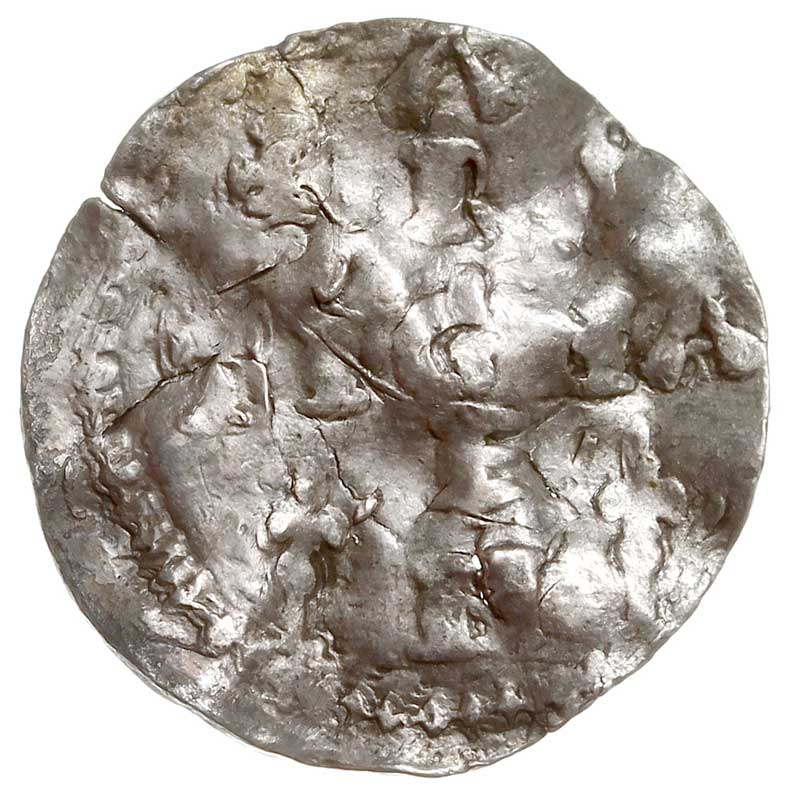 Strassburg, Henryk II 1002-1024, denar, Aw: Głowa w koronie w prawo, Rw: Skomponowany w formie krzyża napis ARGENTINA, srebro 1.31 g, Kluge 81, pogięty