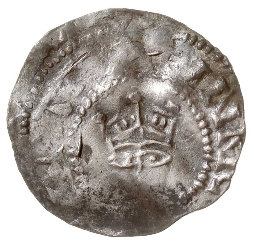 Tiel (Dolna Lotaryngia), Henryk II 1002-1024, denar, Aw: Głowa w koronie na wprost, Rw: Krzyż prosty, w polach kulki, srebro 1.36 g, Kluge 63, słabo czytelny