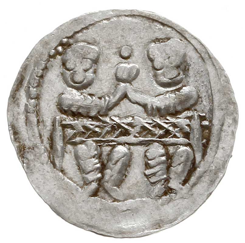 Bolesław IV Kędzierzawy 1146-1173, denar z lat 1146- 1157, Aw: Dwaj książęta, Rw: Rycerz stojący na wprost, srebro 0.52 g, Str. 59, Such. XIX/2