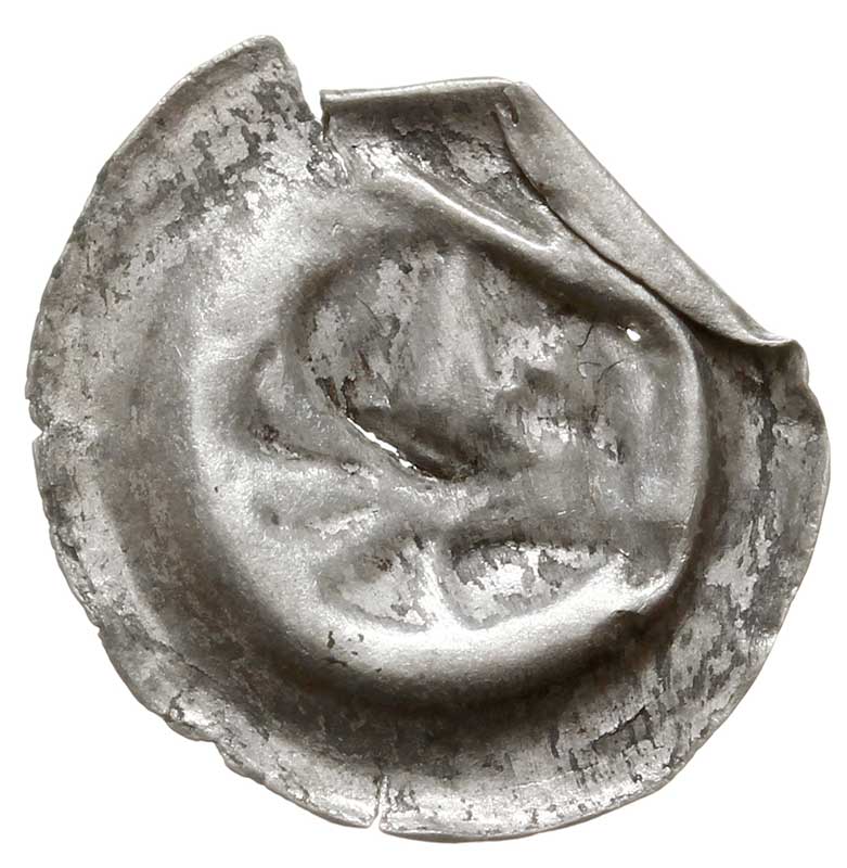 brakteat guziczkowy, koniec XIII w., Orla noga w lewo, Wieleń 131, jak Dbg 122, lecz lekki, srebro 0.18 g, nieco pogięty