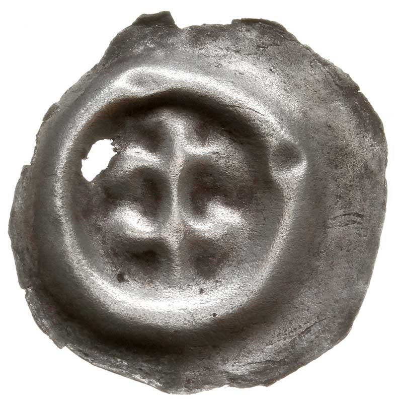 brakteat zredukowany, schyłek XIII w., Podwójna lilia, Fbg 969, srebro 0.26 g, ubytki powierzchni