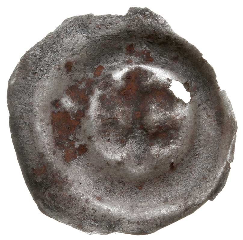 brakteat zredukowany, schyłek XIII w., Podwójna lilia, Fbg 969, srebro 0.26 g, ubytki powierzchni