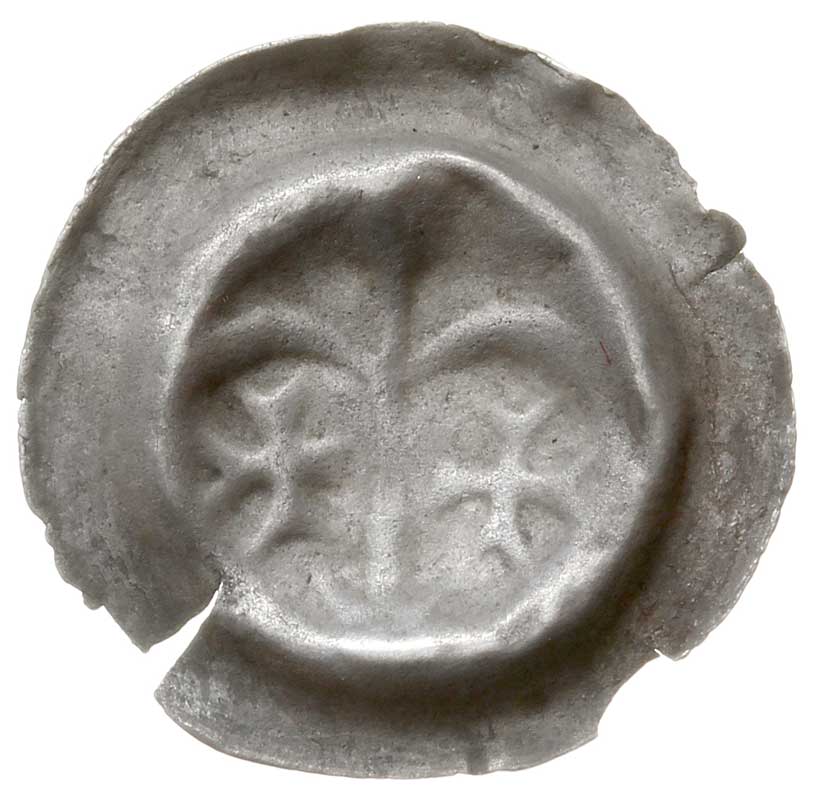 brakteat ok. 1267/8-1277/8, Para arkad z parą krzyży maltańskich, pomiędzy nimi kolumna na podstawie w formie grotu strzały, zwieńczona dużą kulką, srebro 0.20 g, BRP Prusy T4.4