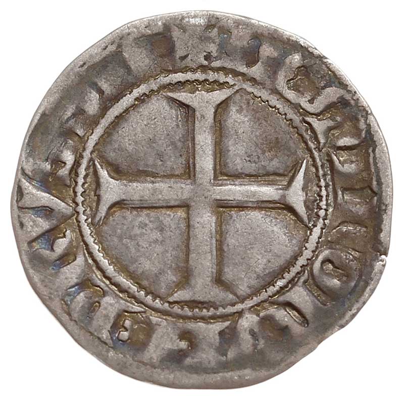 Winrych von Kniprode 1351-1382, kwartnik, Aw: Tarcza wielkiego Mistrza, MAGISTER x GENERALIS, Rw: Mały krzyż, DOMINORVM PRVSSIE, srebro 0.69 g, Voss. 121