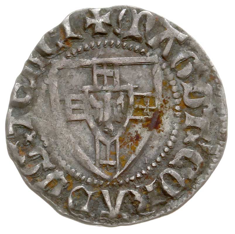 Konrad III von Jungingen 1393-1407, szeląg, Aw: Tarcza wielkiego mistrza i napis, Rw: Tarcza zakonna i napis, srebro 1.62 g, Voss. 169, Neumann 7a