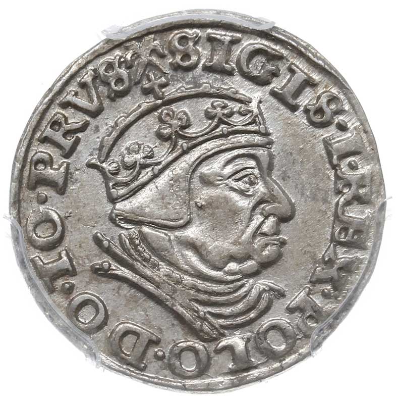 trojak 1540, Gdańsk, Iger G.40.1.e (R1), moneta w pudełku PCGS z certyfikatem MS 62, wyśmienity egzemplarz