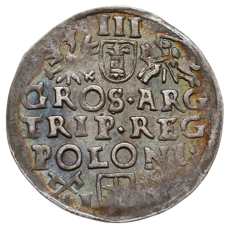 trojak 1590, Poznań, na rewersie I D (inicjały podskarbiego Jana Dulskiego), Iger P.90.1.a, patyna