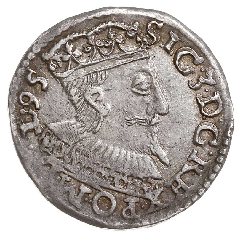 trojak 1595, Wschowa, data obok głowy króla, Iger W.95.4.a (R), patyna