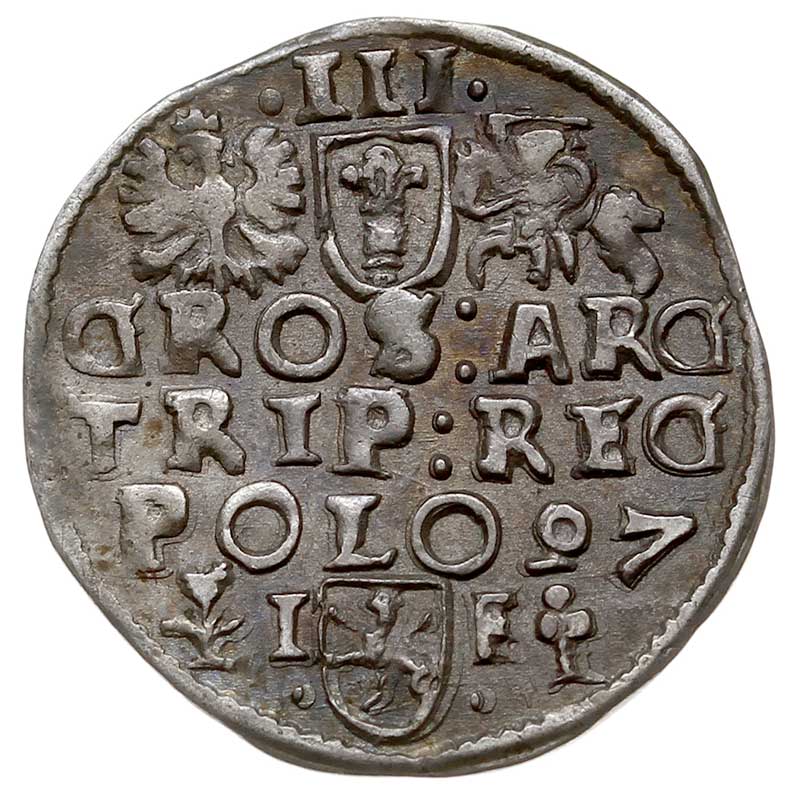 trojak 1597, Wschowa, Iger W.97.2.a (ale na awersie odmiana napisu SIGI 3 D G - REX PO M D L), patyna