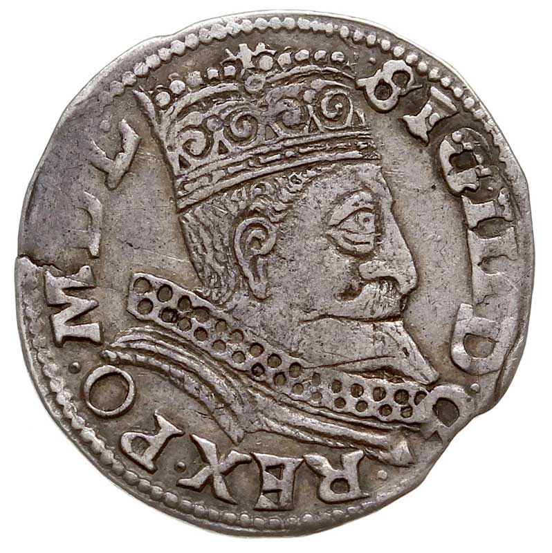 trojak 1599, Wschowa, popiersie króla z bardzo nietypową dla trojaków wschowskich kryzą, Iger -, patyna
