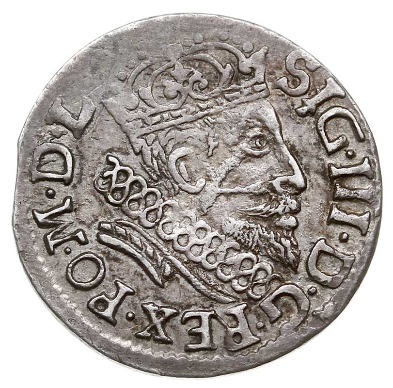 trojak 1608, Wilno, Iger V.08.1.b/c (R4), Ivanauskas -, T. 20, na twarzy króla ślad odbicia charakterystycznie uszkodzonego stempla, bardzo rzadki, patyna