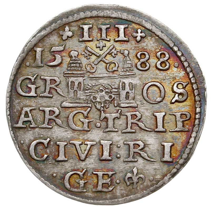 trojak 1588, Ryga, Iger R.88.1.a (R1), Gerbaszewski 11, patyna