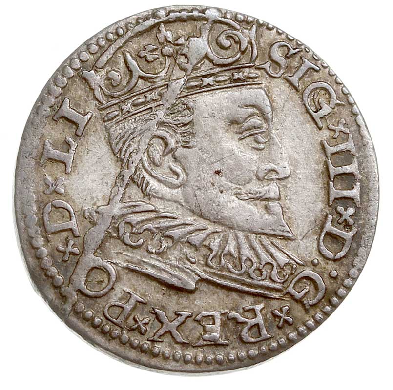 trojak 1596, Ryga, Iger R.96.1.d, Gerbaszewski  17, moneta wybita uszkodzonym stemplem, delikatna patyna