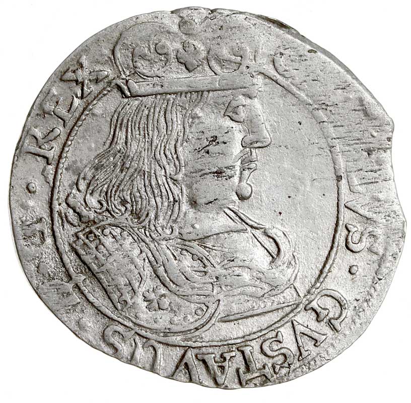 szóstak 1658, Elbląg, okupacja szwedzka, Aw: Popiersie Karola Gustawa, Ahlström 60, Pfau 480, moneta wybita z krawędzi blachy, duże połysku menniczego co jest rzadkością w tym typie, moneta ilustrowana w katalogu 50 aukcji WCN