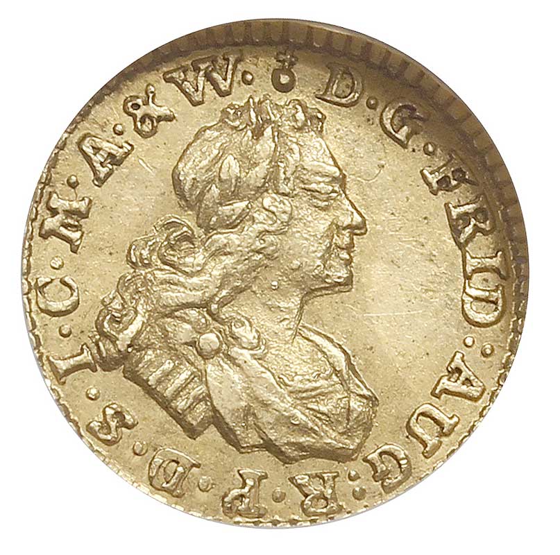 1/4 dukata 1710, Drezno, złoto, Kahnt 86, Baumgarten 727, moneta w pudełku firmy NGC z certyfikatem MS 63