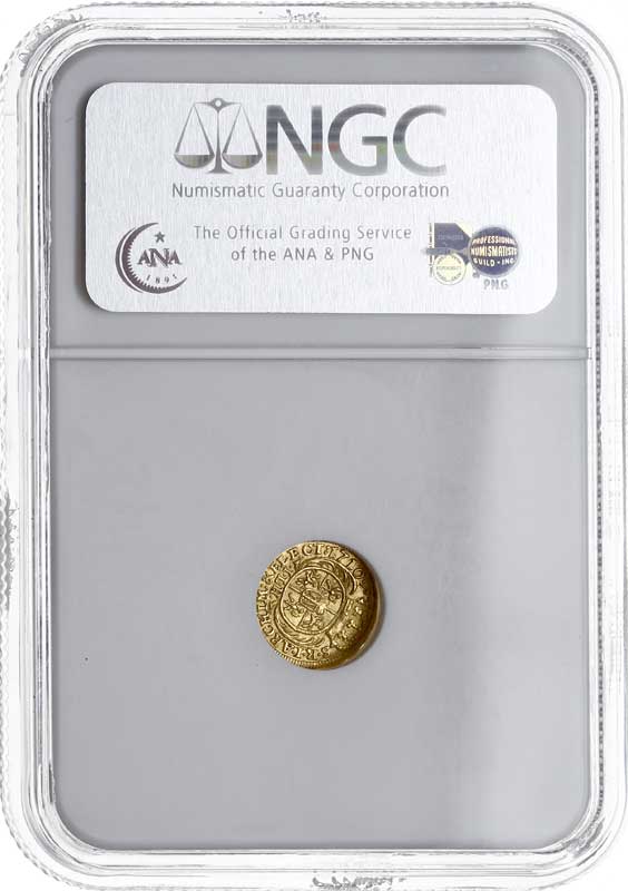 1/4 dukata 1710, Drezno, złoto, Kahnt 86, Baumgarten 727, moneta w pudełku firmy NGC z certyfikatem MS 63